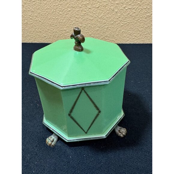 Lucite by Empire Dresser Box with Amber Glass Insert Lid Base Stamped On… - Picture 8 of 15